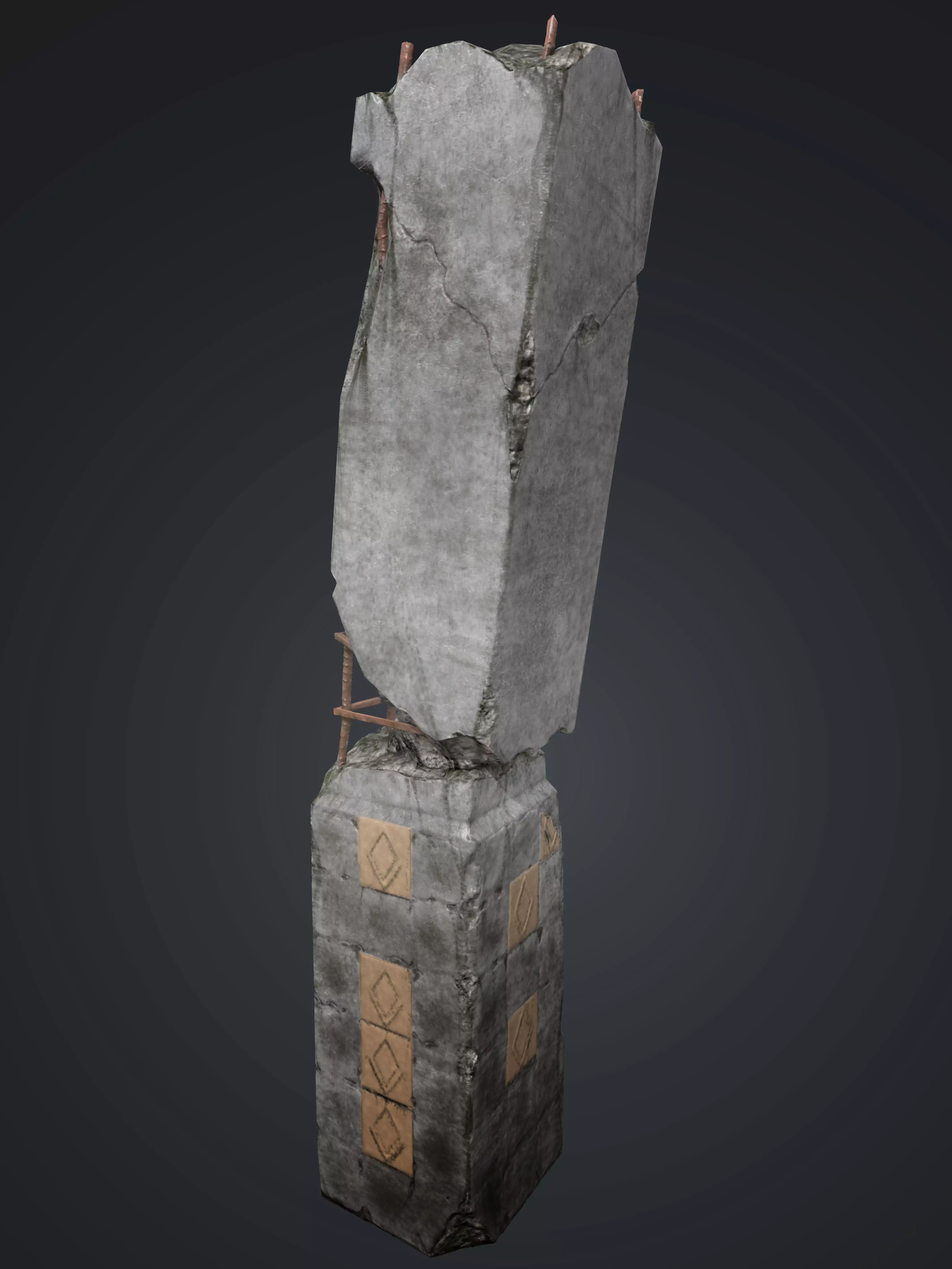 Broken pillar LowPoly model Low-poly 3D model_0