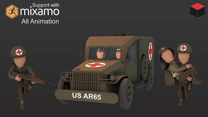 WW2 US Medic Low-poly 3D model