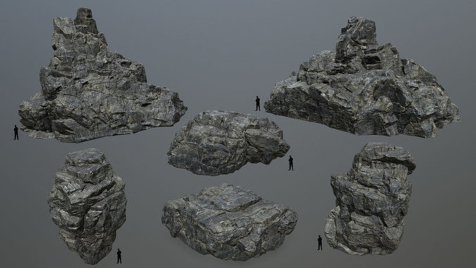 cliff rocks set Low-poly 3D model