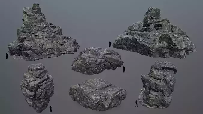 cliff rocks set Low-poly 3D model