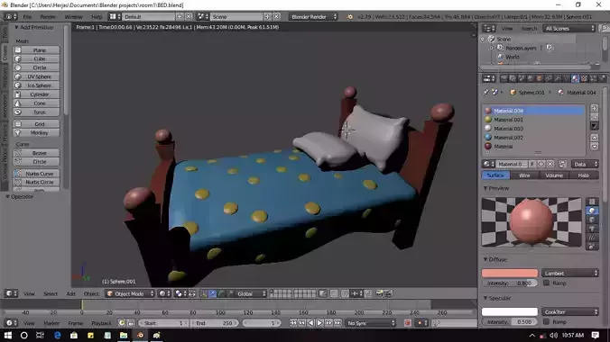 Bed 3d model in software