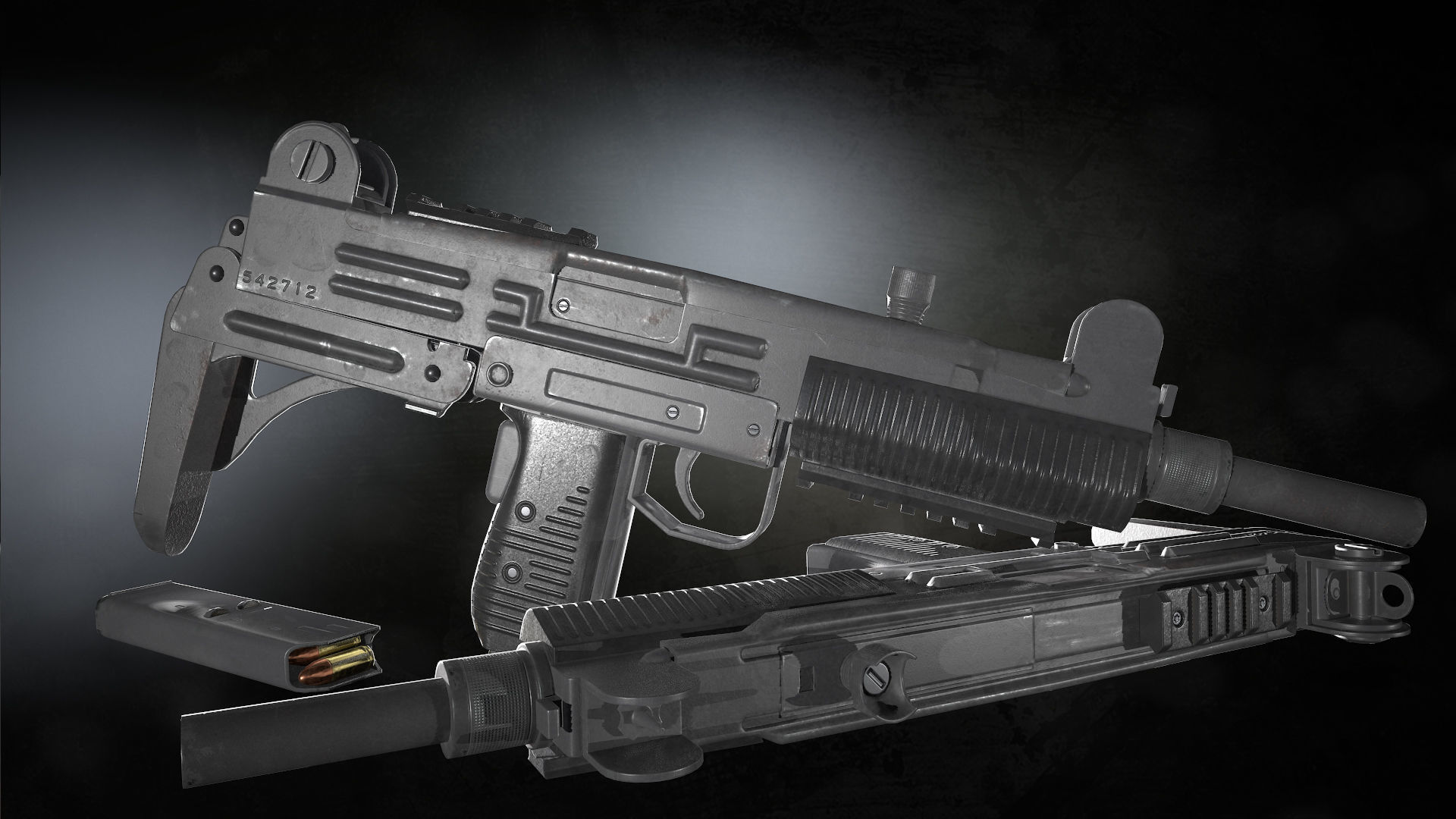 Uzi Sub Machine Gun Low-poly 3D model_6
