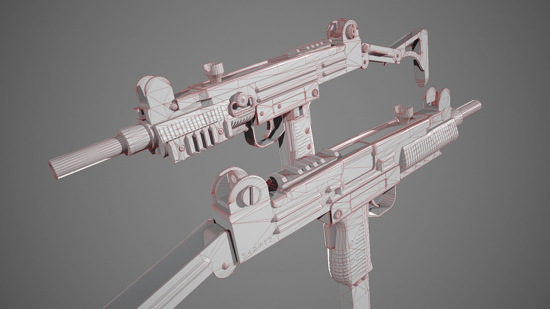 Uzi Sub Machine Gun Low-poly 3D model_7