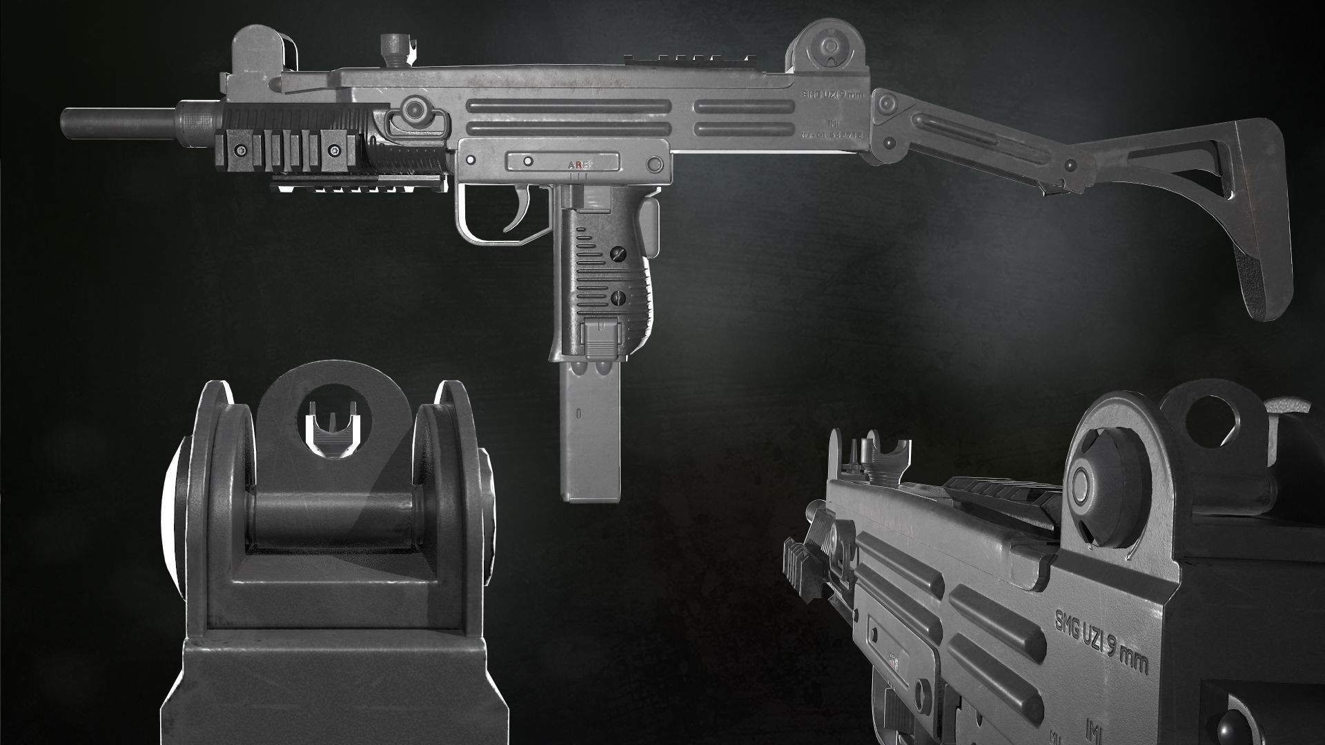 Uzi Sub Machine Gun Low-poly 3D model_5