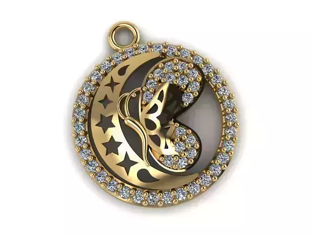 PENDANT with crescent moon and diamonds