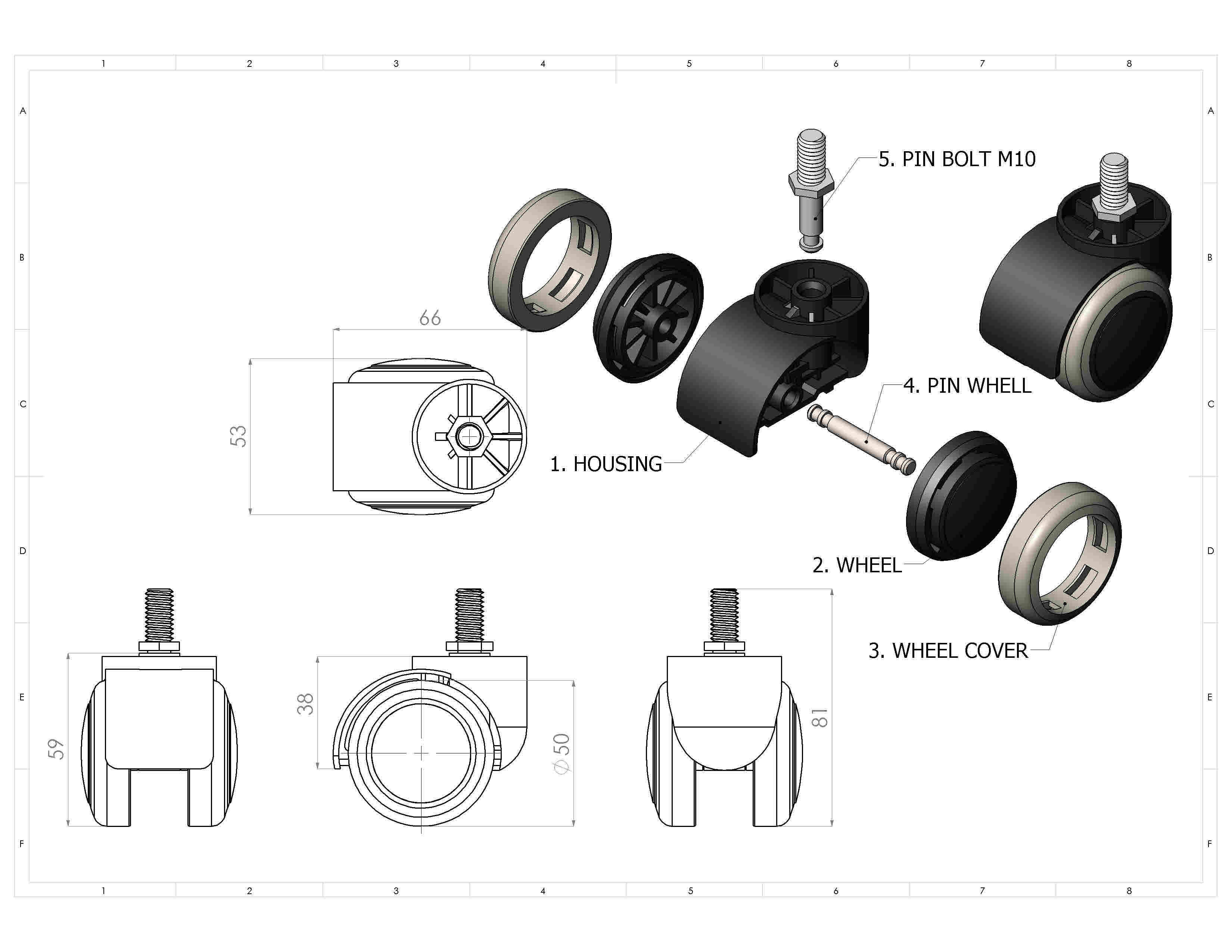 2 INCH OFFICE CHAIR CASTER WHEEL 3D model_2