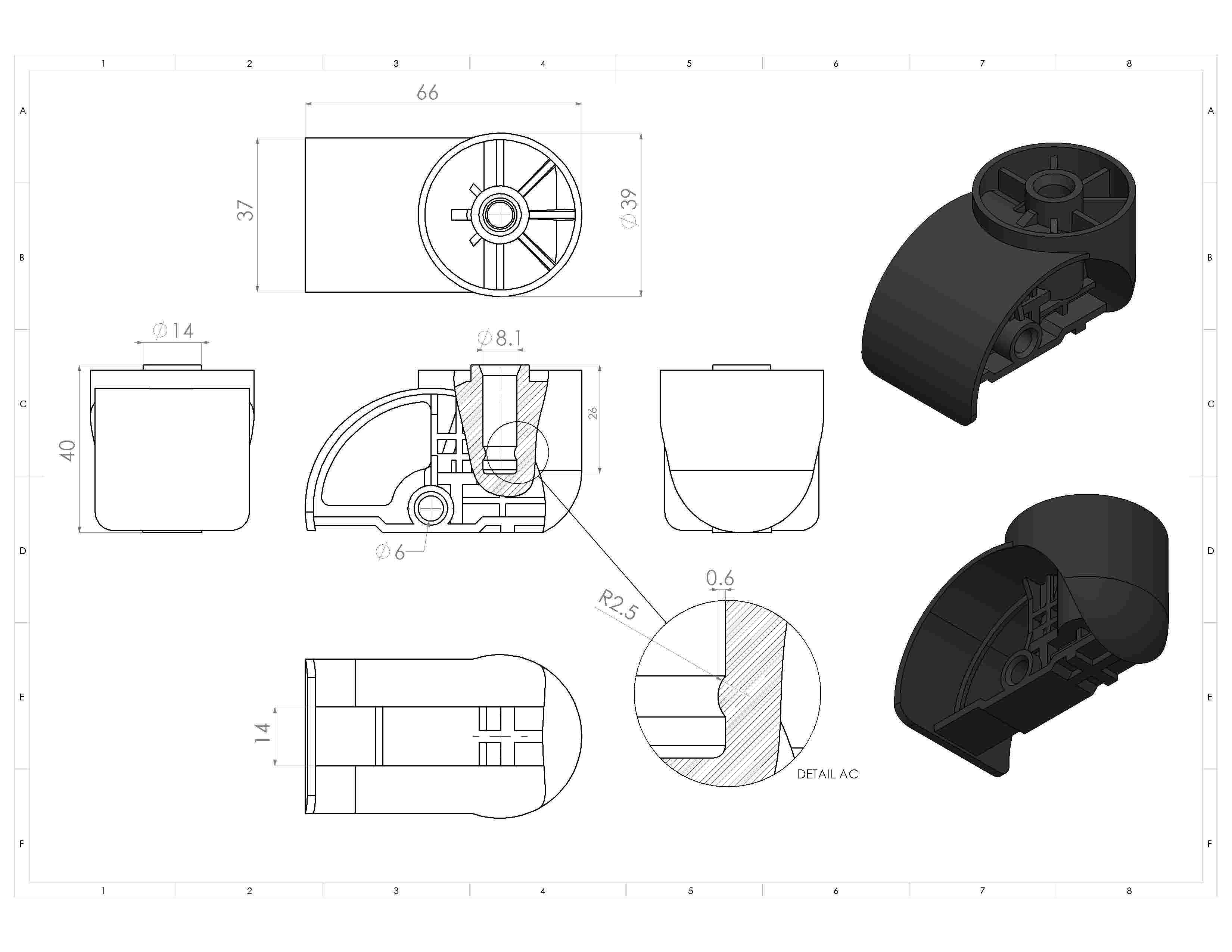 2 INCH OFFICE CHAIR CASTER WHEEL 3D model_3