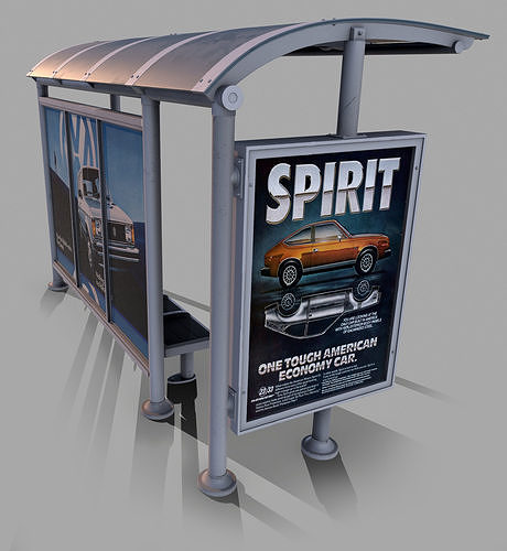 Bus Shelter PBR Low-poly 3D model 4
