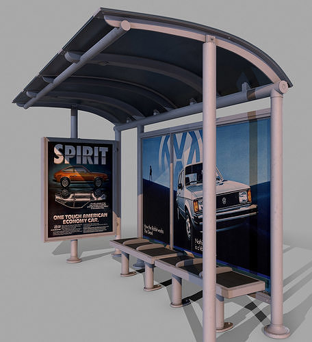 Bus Shelter PBR Low-poly 3D model 3