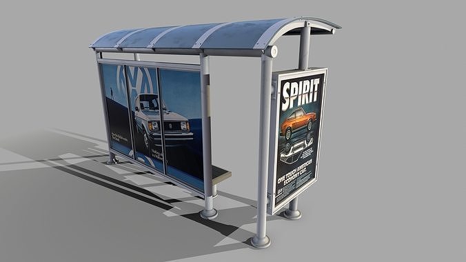 Bus Shelter PBR Low-poly 3D model 5
