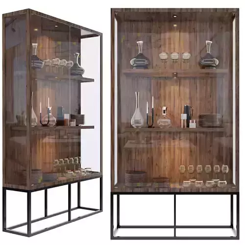 Shelf 3D model two display cases with glass doors