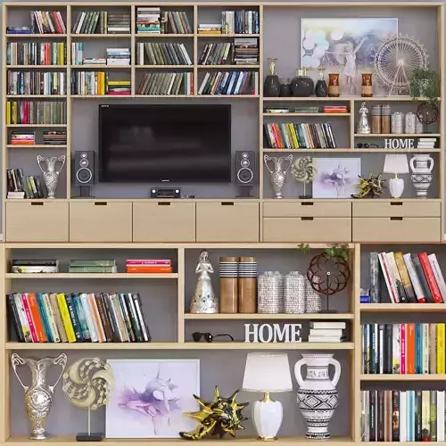 Cupboard bookcase with shelves and tv