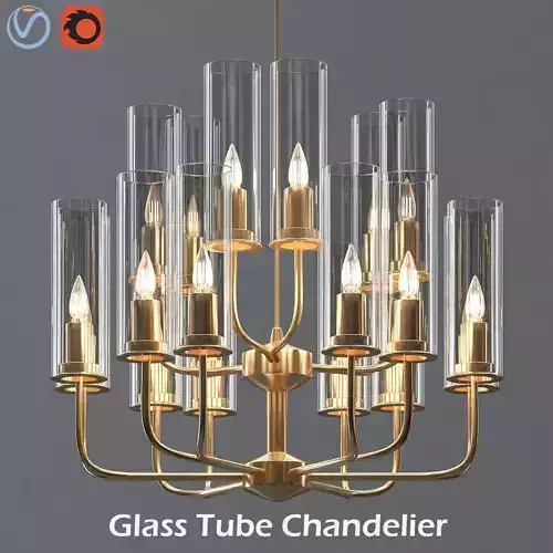 Brass Blue Glass Tube Chandelier by Hans Agne Jakobsson