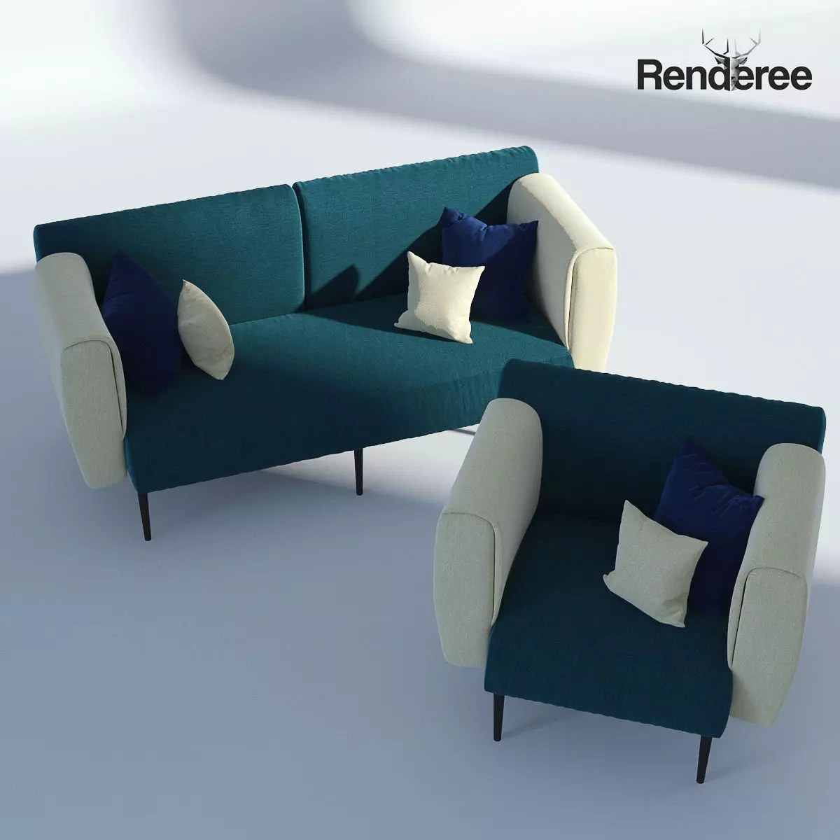 Fabric Sofa Set with Pillows 3D model_0