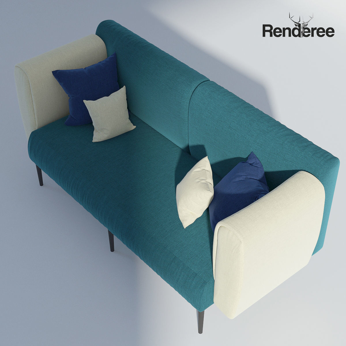 Fabric Sofa Set with Pillows 3D model_3