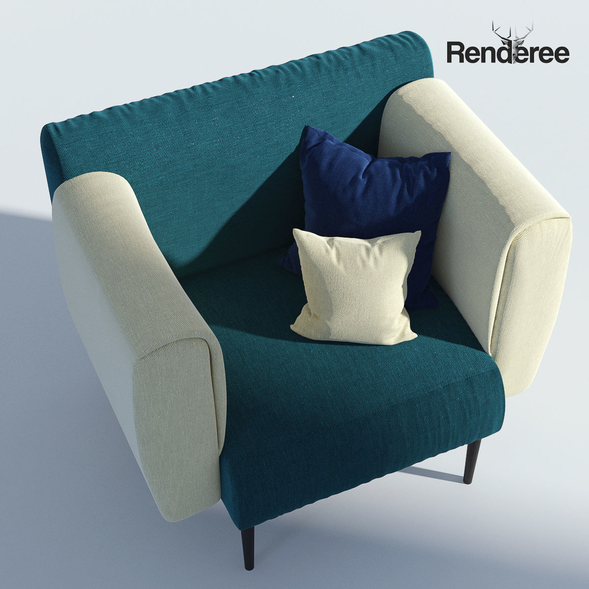 Fabric Sofa Set with Pillows 3D model_6