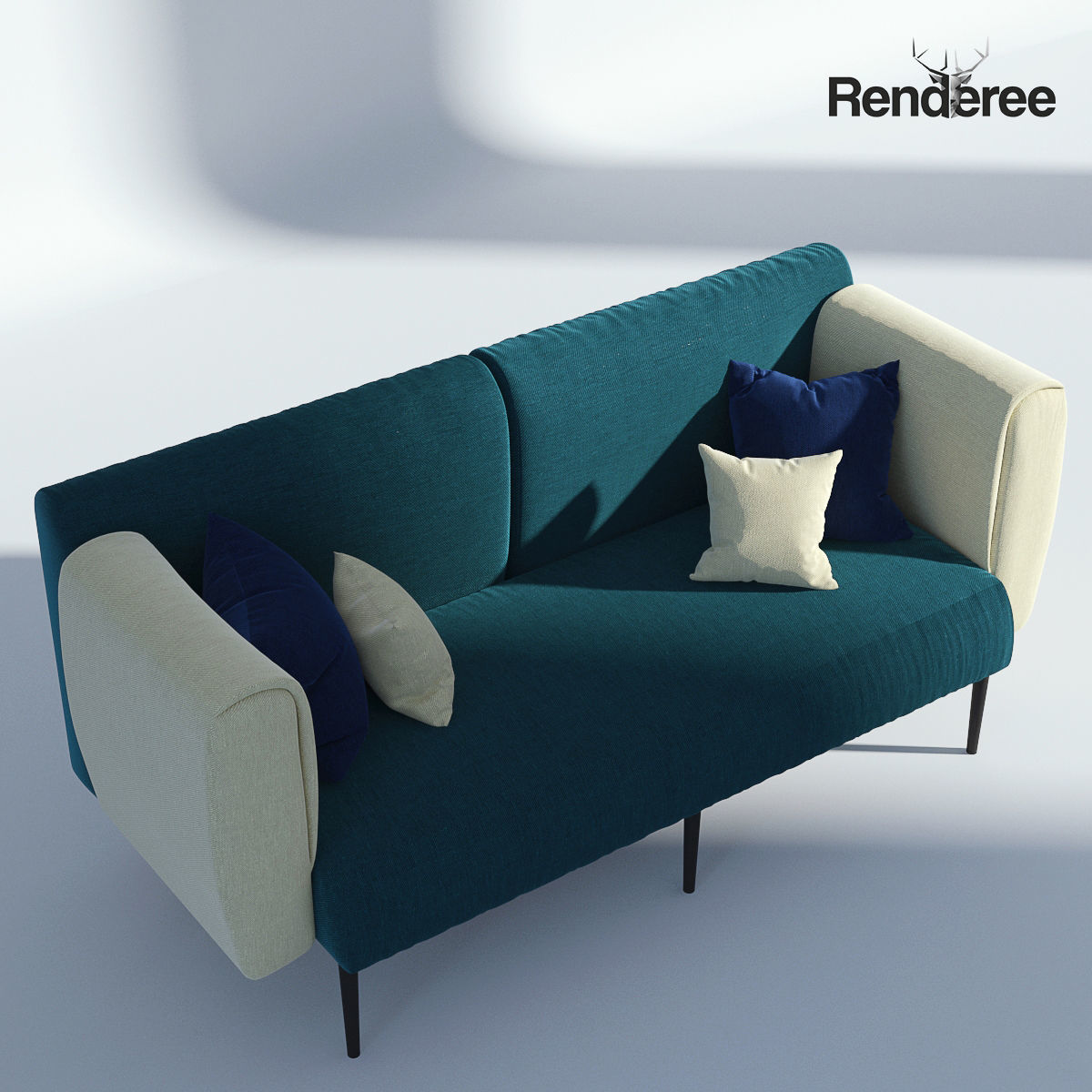 Fabric Sofa Set with Pillows 3D model_2