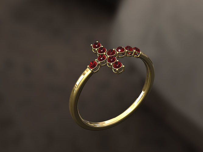 Cross Ring with Diamonds in Pendant 3D print model
