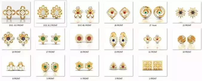 17  Women Studs Earrings 3dm render details bulk collection 