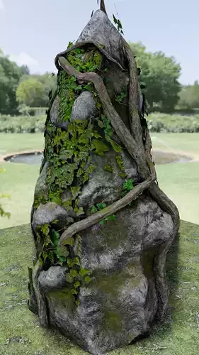   LOw Poly Mossy Rock Column with Ivy Vines - Game  REady