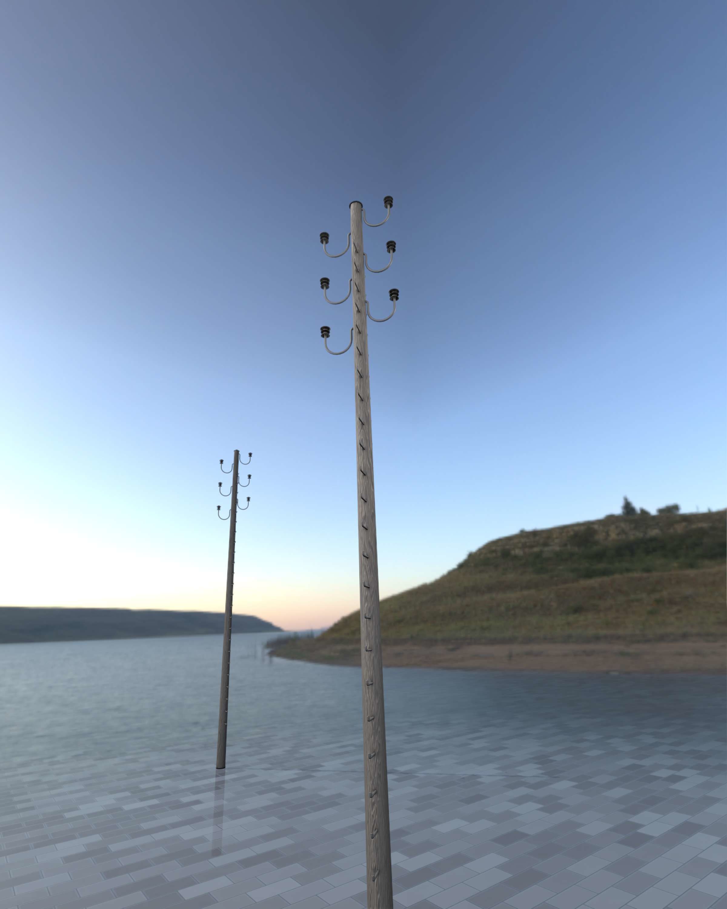 Wood Electricity Pylon With Ladder - Object 008 Low-poly 3D model_34