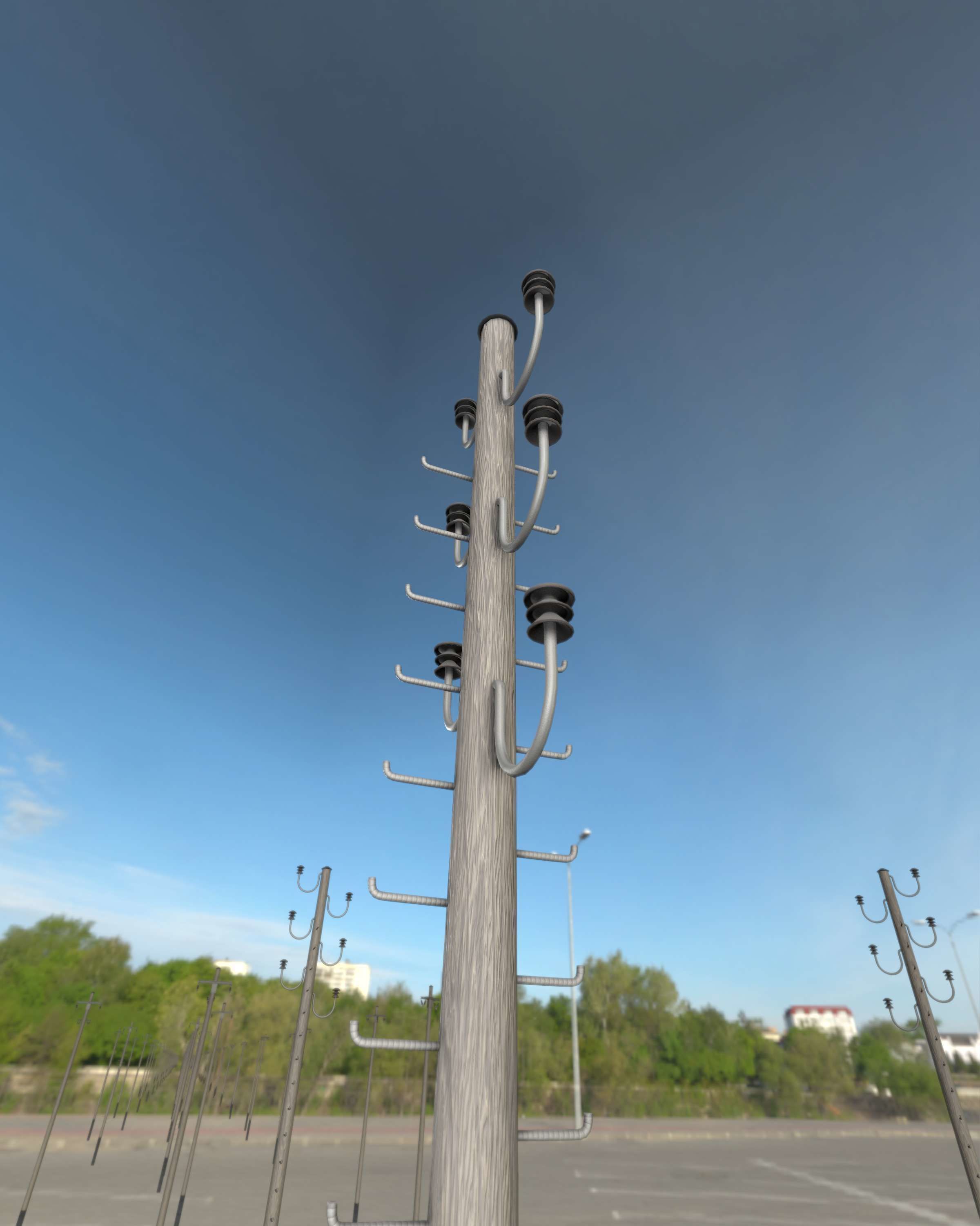 Wood Electricity Pylon With Ladder - Object 008 Low-poly 3D model_33