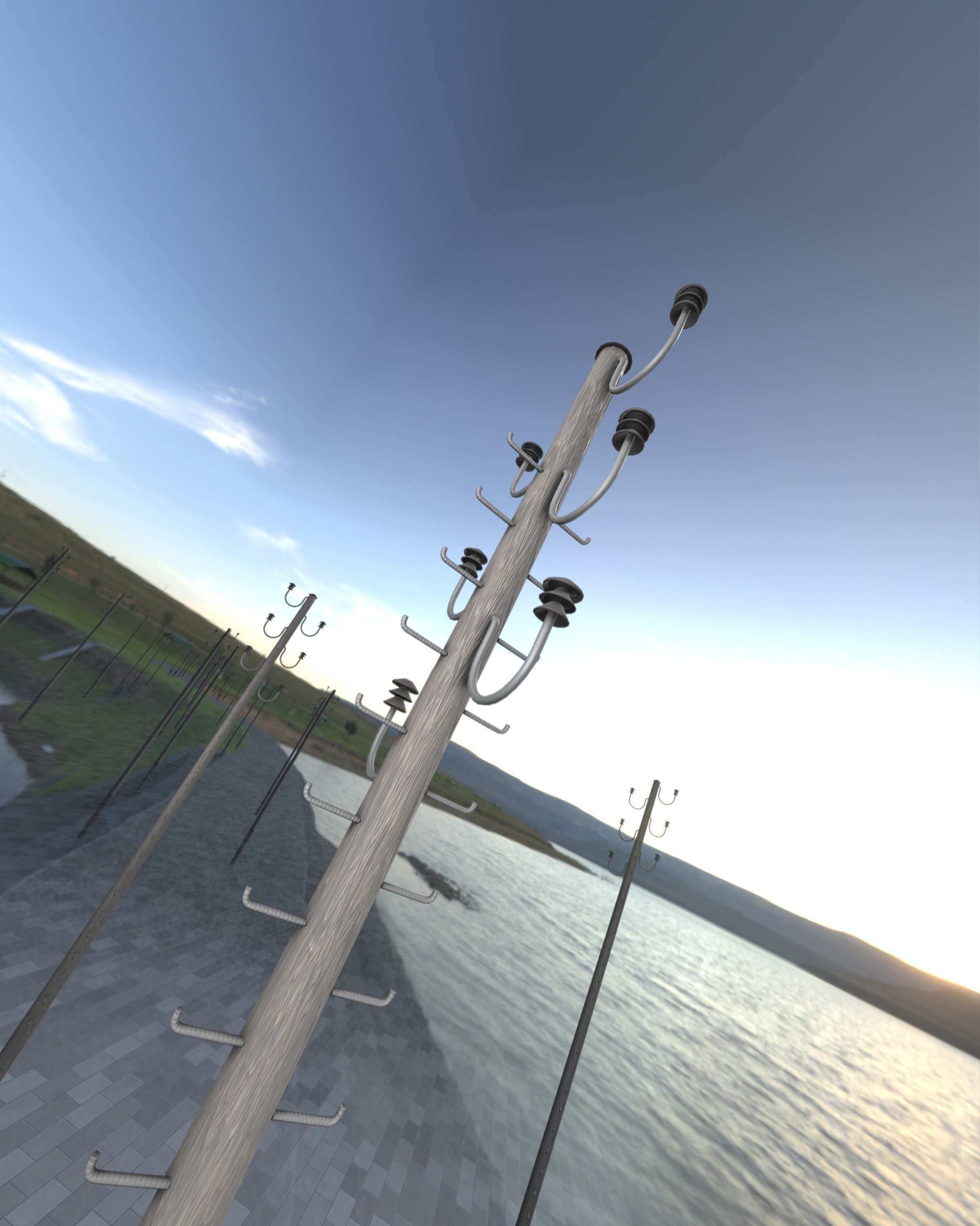 Wood Electricity Pylon With Ladder - Object 008 Low-poly 3D model_27