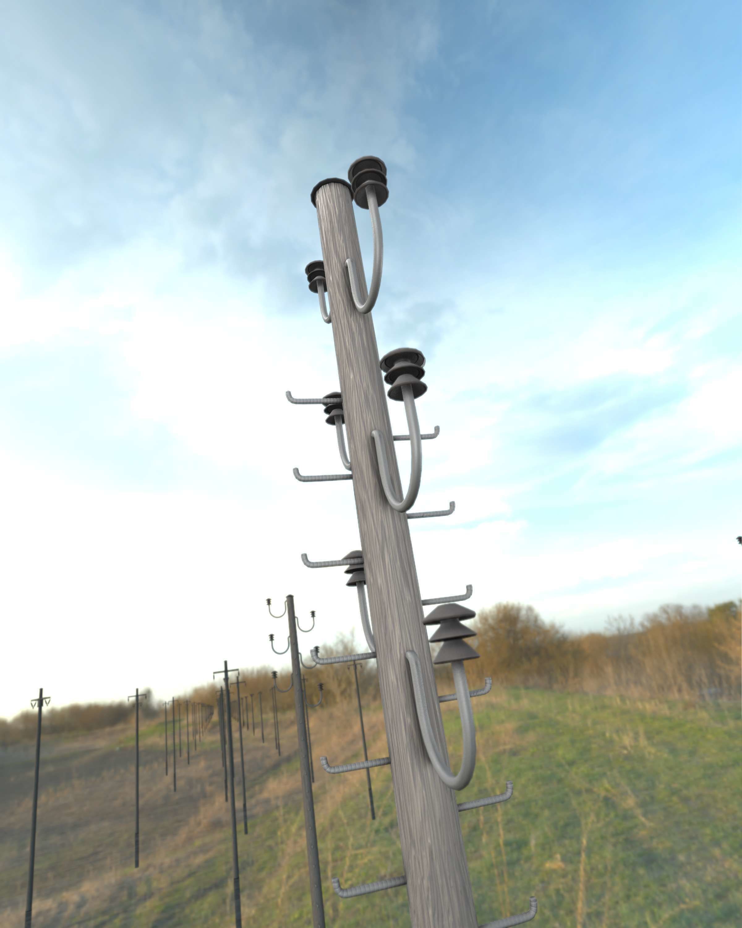 Wood Electricity Pylon With Ladder - Object 008 Low-poly 3D model_5