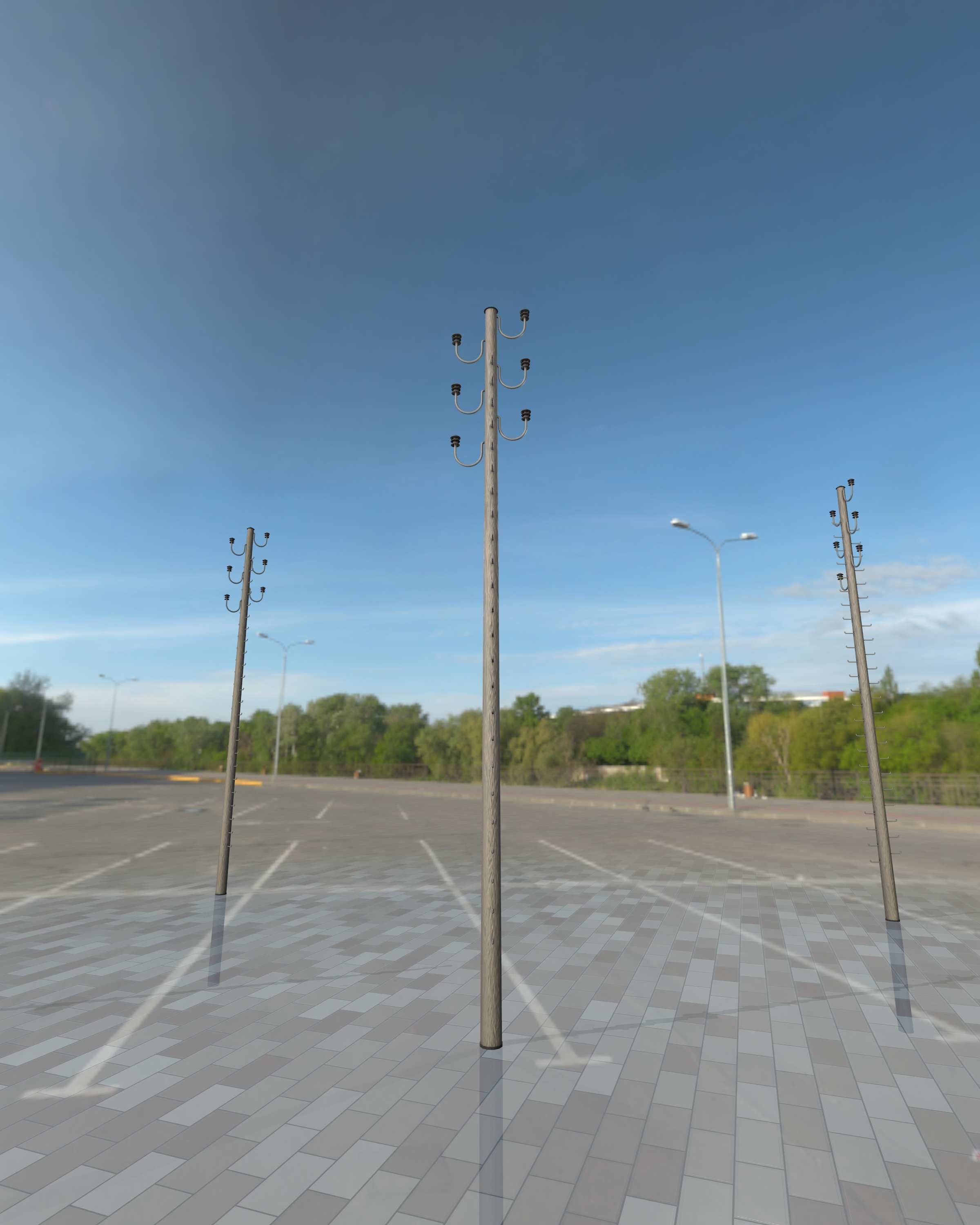 Wood Electricity Pylon With Ladder - Object 008 Low-poly 3D model_9