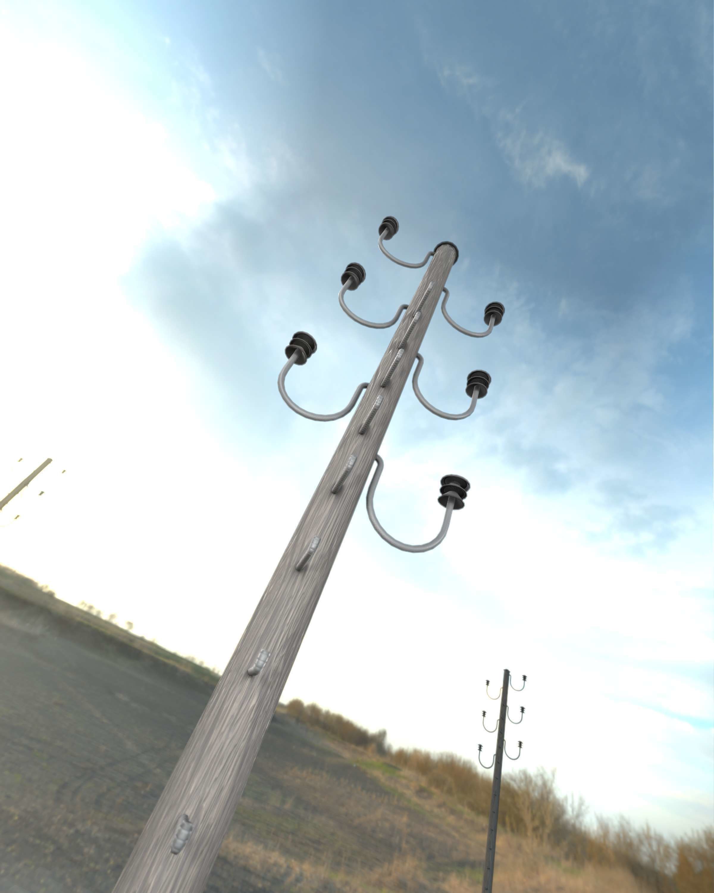 Wood Electricity Pylon With Ladder - Object 008 Low-poly 3D model_44