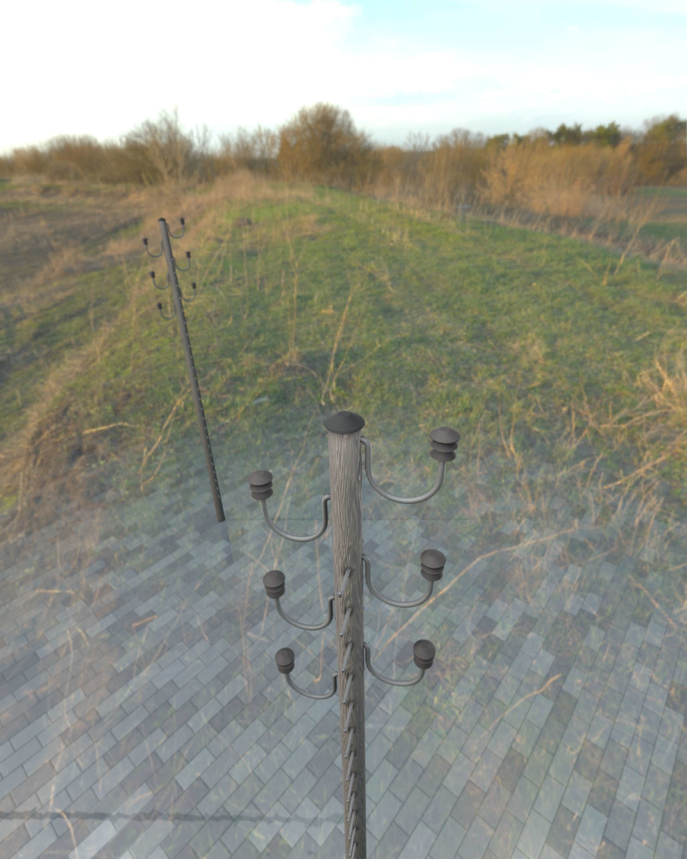 Wood Electricity Pylon With Ladder - Object 008 Low-poly 3D model_35