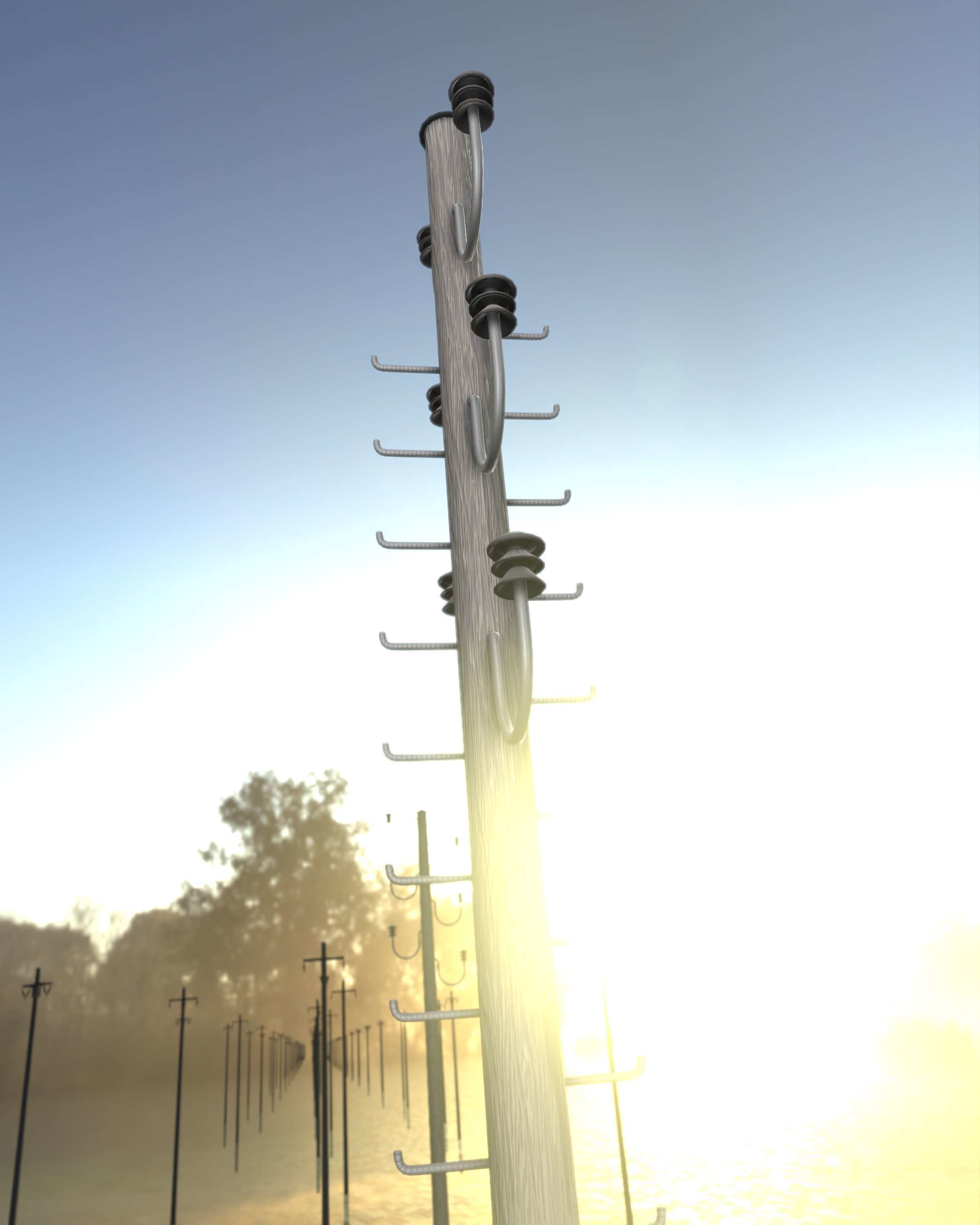 Wood Electricity Pylon With Ladder - Object 008 Low-poly 3D model_45