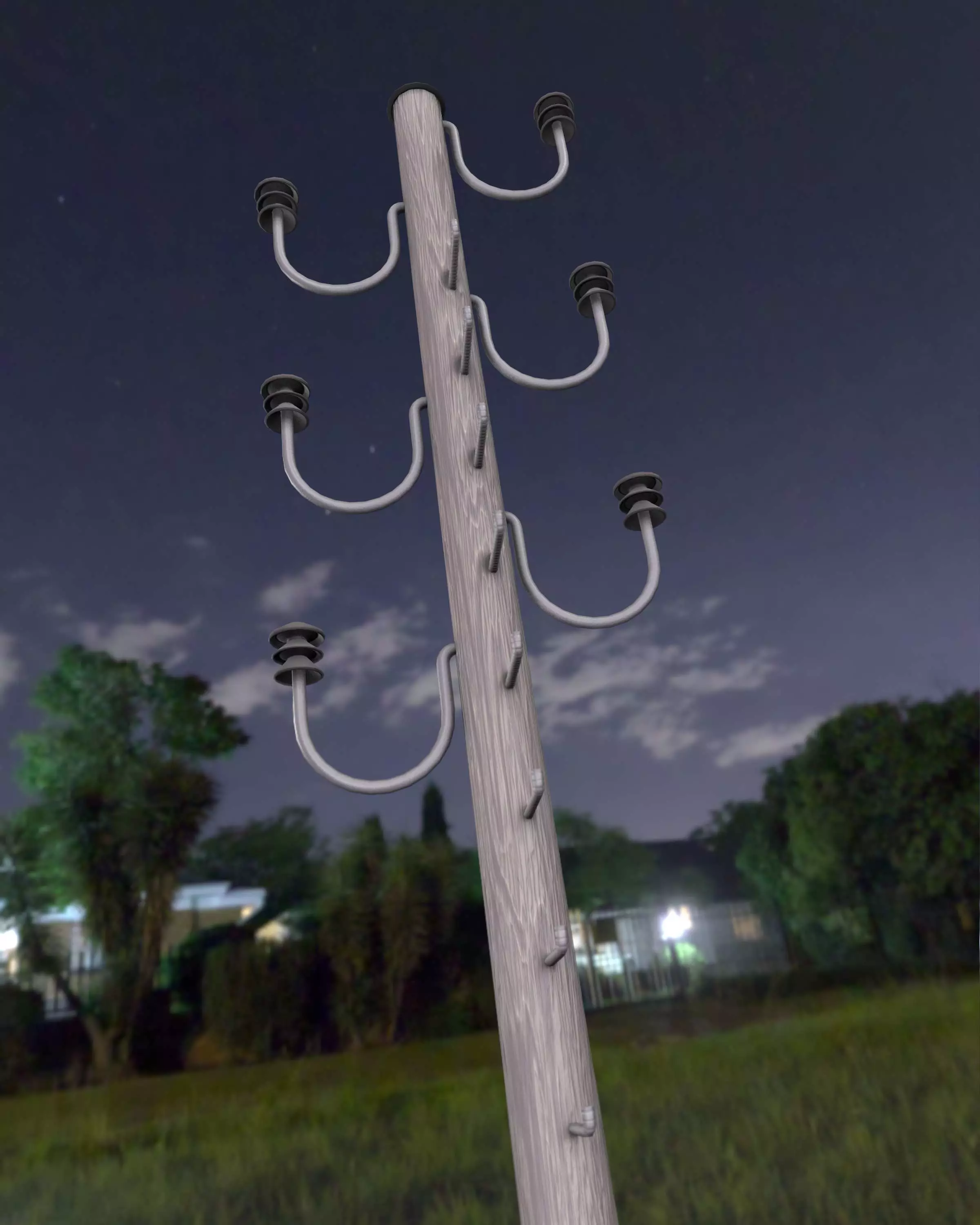 Wood Electricity Pylon With Ladder - Object 008 Low-poly 3D model_0