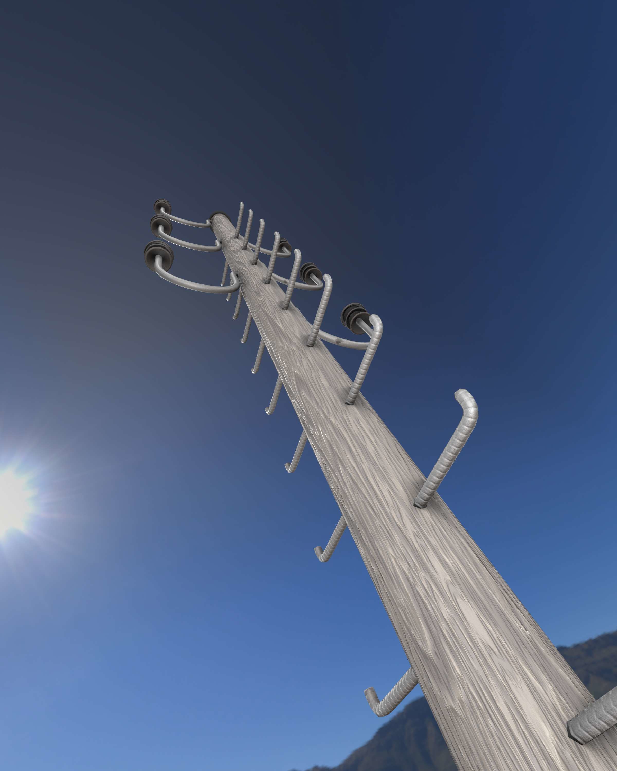 Wood Electricity Pylon With Ladder - Object 008 Low-poly 3D model_3