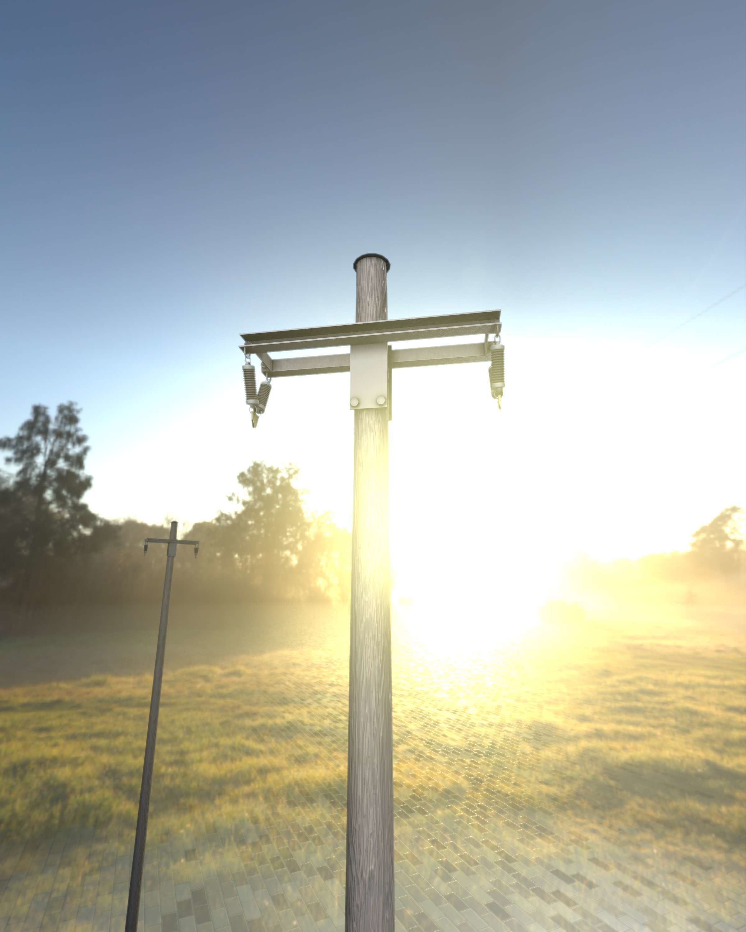 Wood Electricity Poles - Object 009 Low-poly 3D model_12