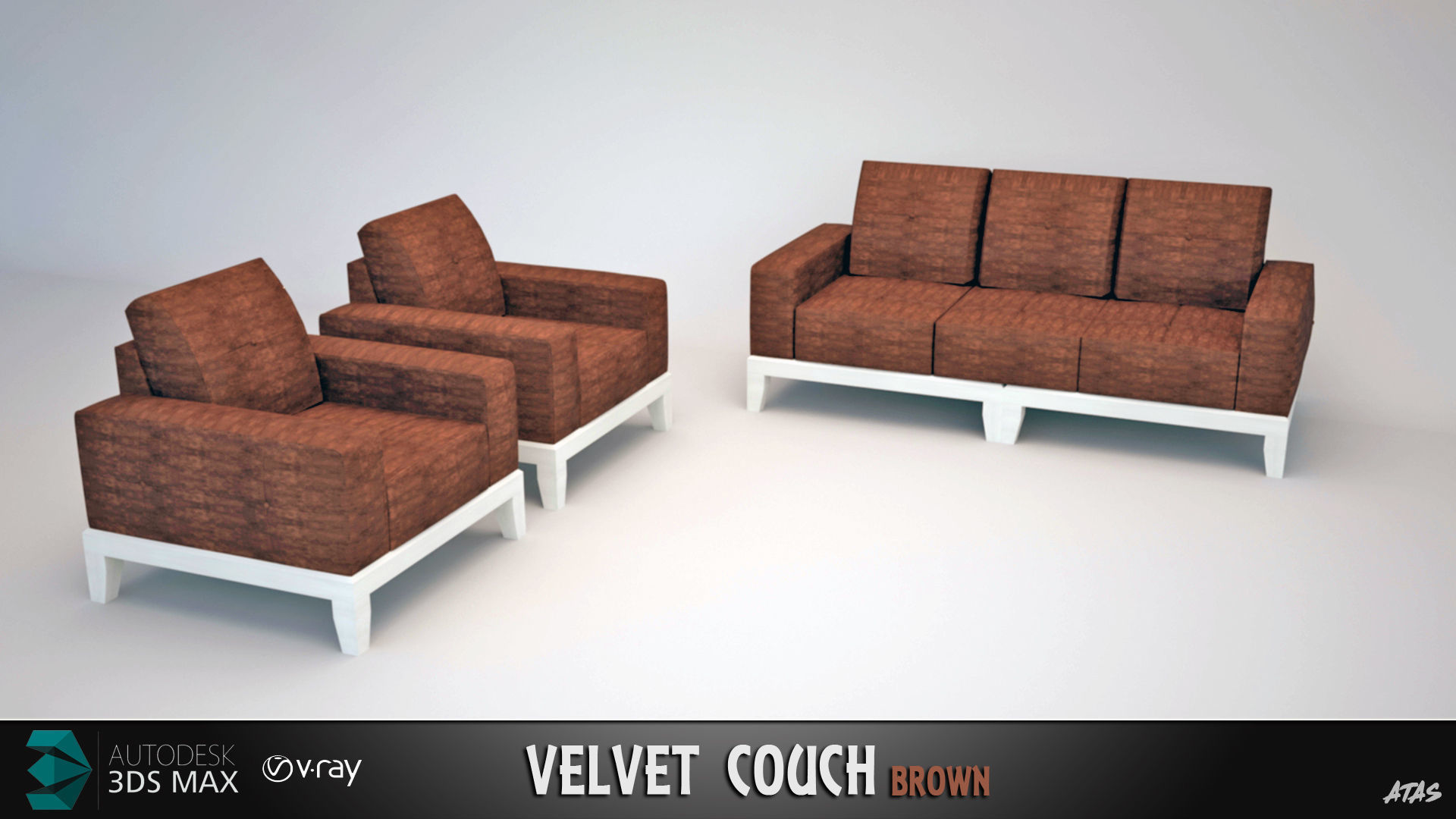 Velvet Couch 4 Color Model  3D model_5