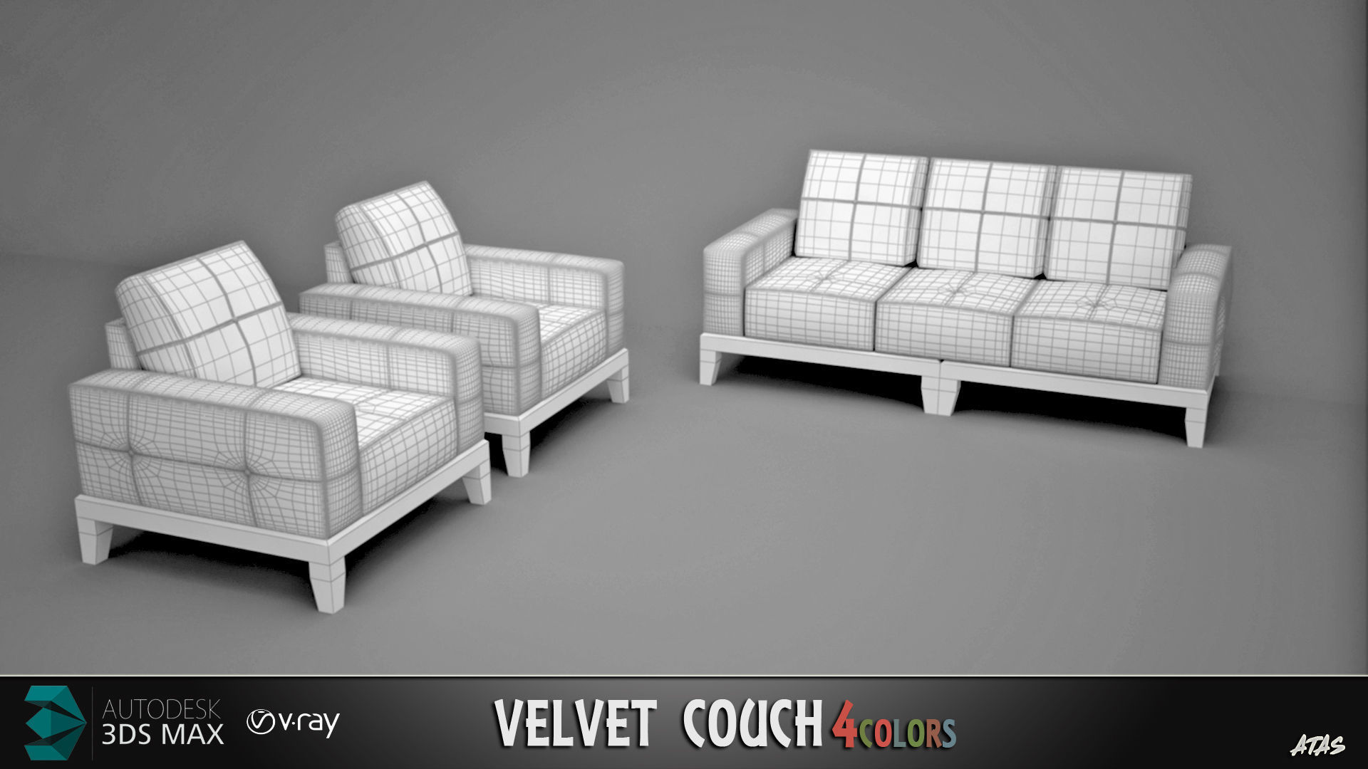 Velvet Couch 4 Color Model  3D model_1