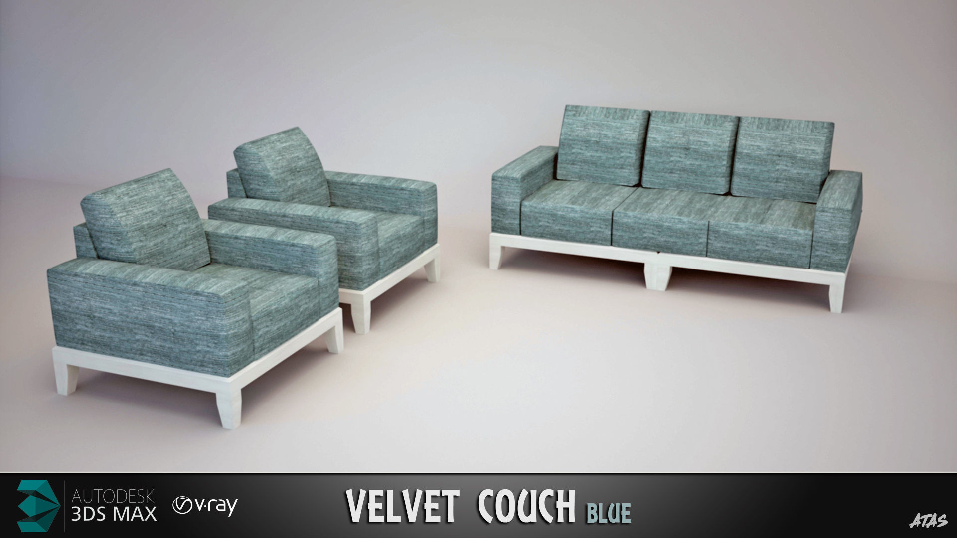 Velvet Couch 4 Color Model  3D model_2