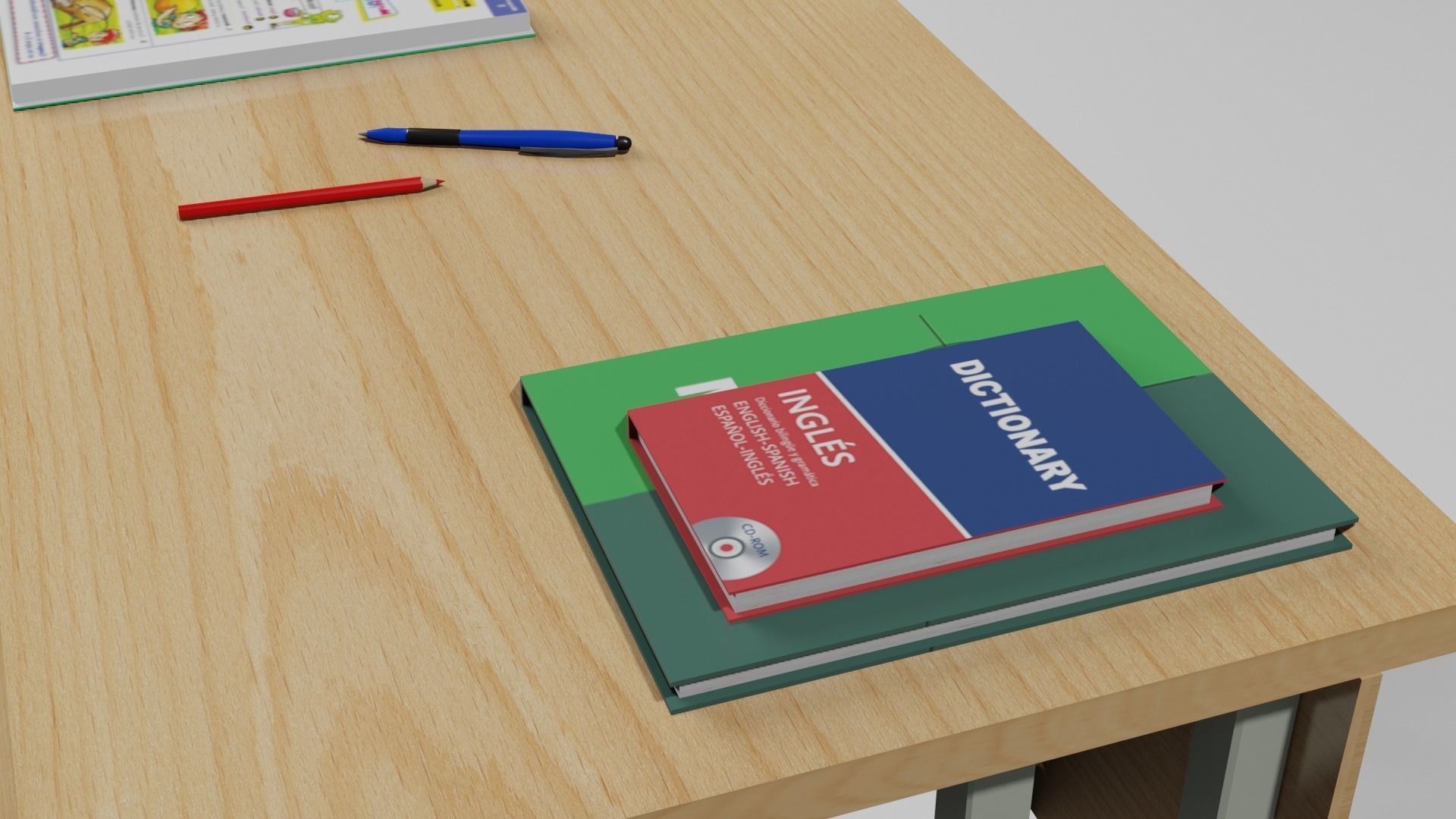 School Table 1 Lowpoly Low-poly 3D model_8