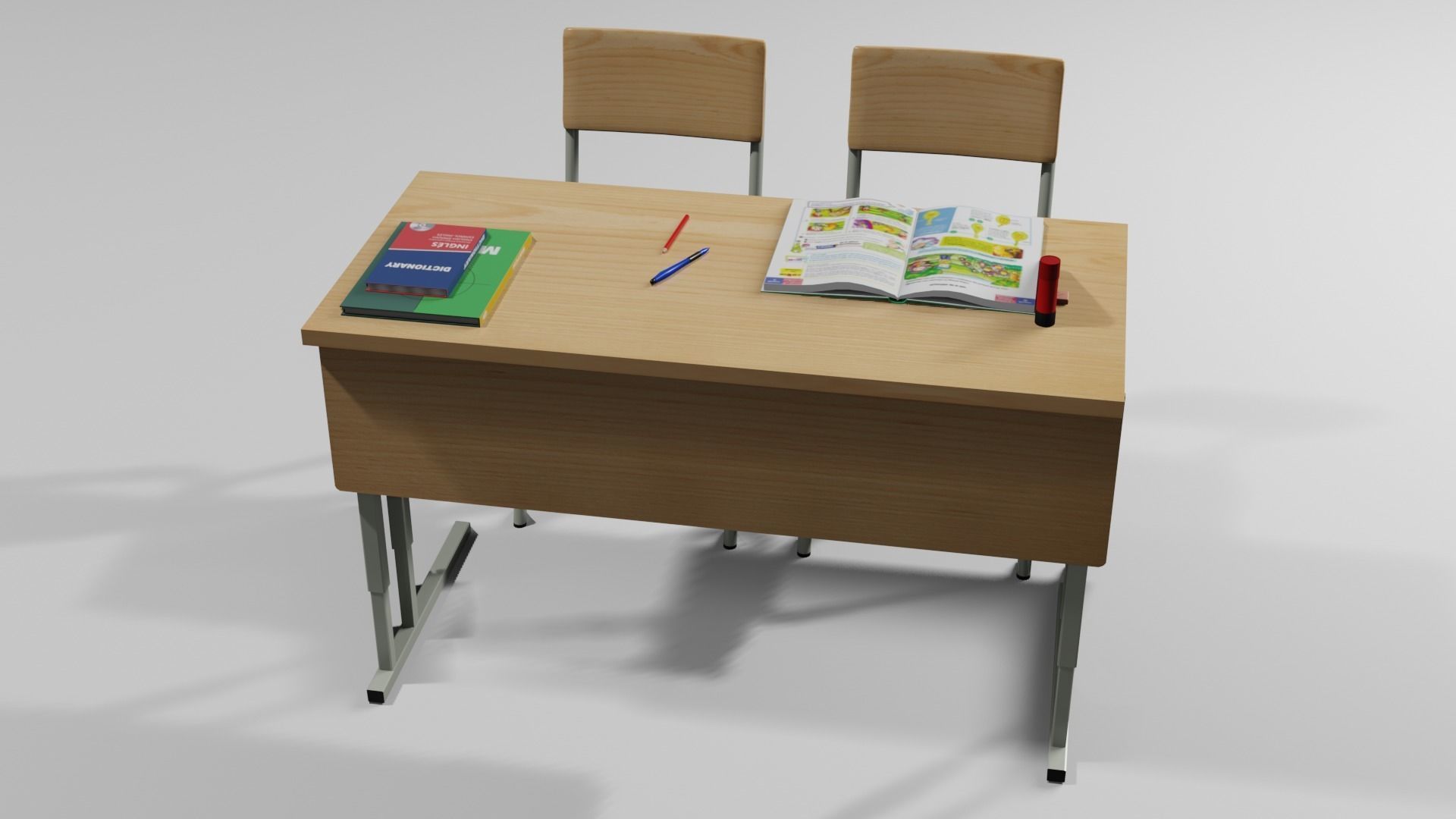 School Table 1 Lowpoly Low-poly 3D model_6