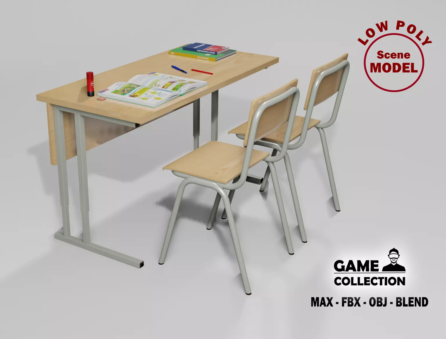 School Table 1 Lowpoly Low-poly 3D model_0
