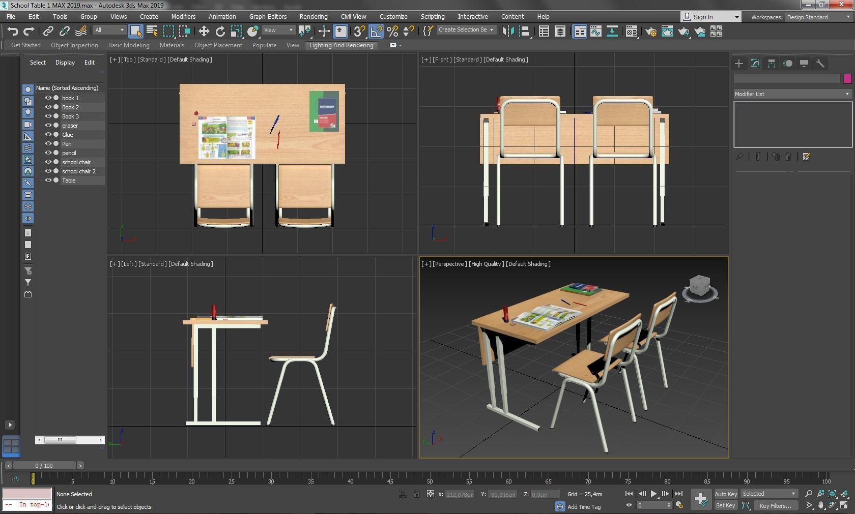 School Table 1 Lowpoly Low-poly 3D model_9