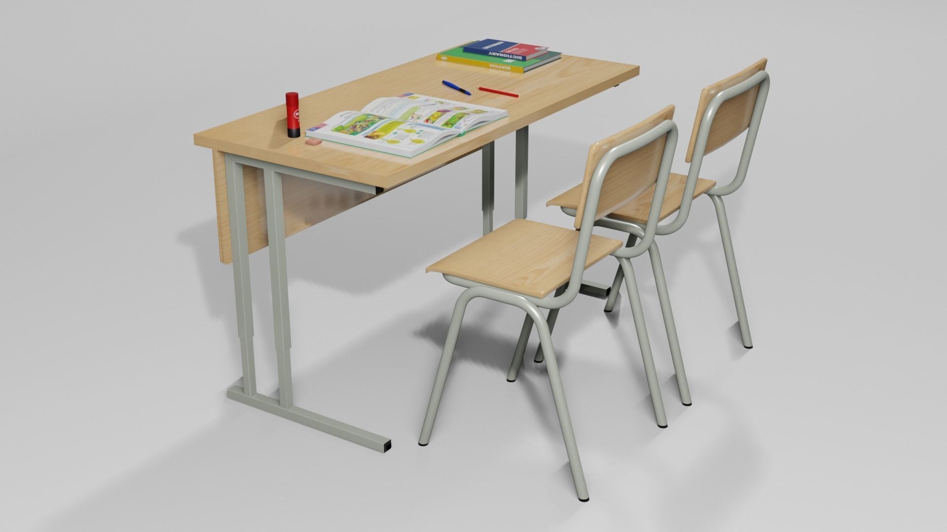 School Table 1 Lowpoly Low-poly 3D model_3