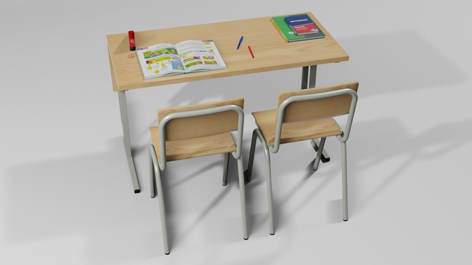 School Table 1 Lowpoly Low-poly 3D model_2