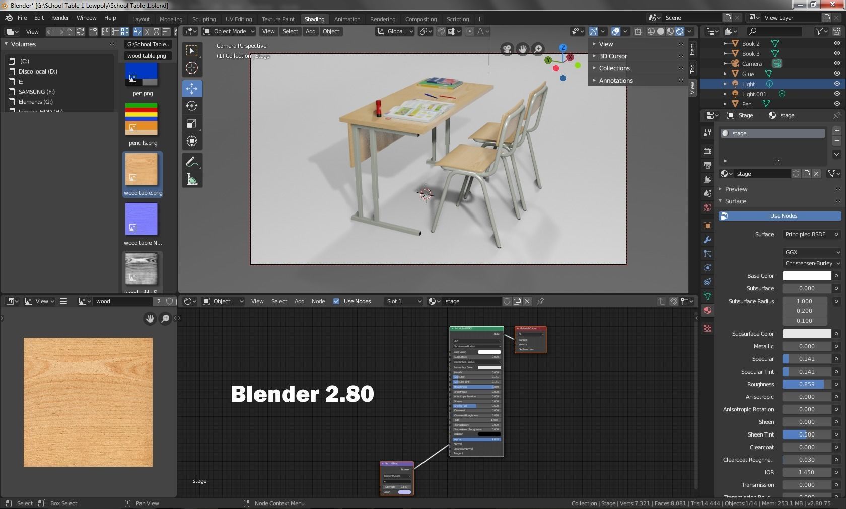 School Table 1 Lowpoly Low-poly 3D model_12