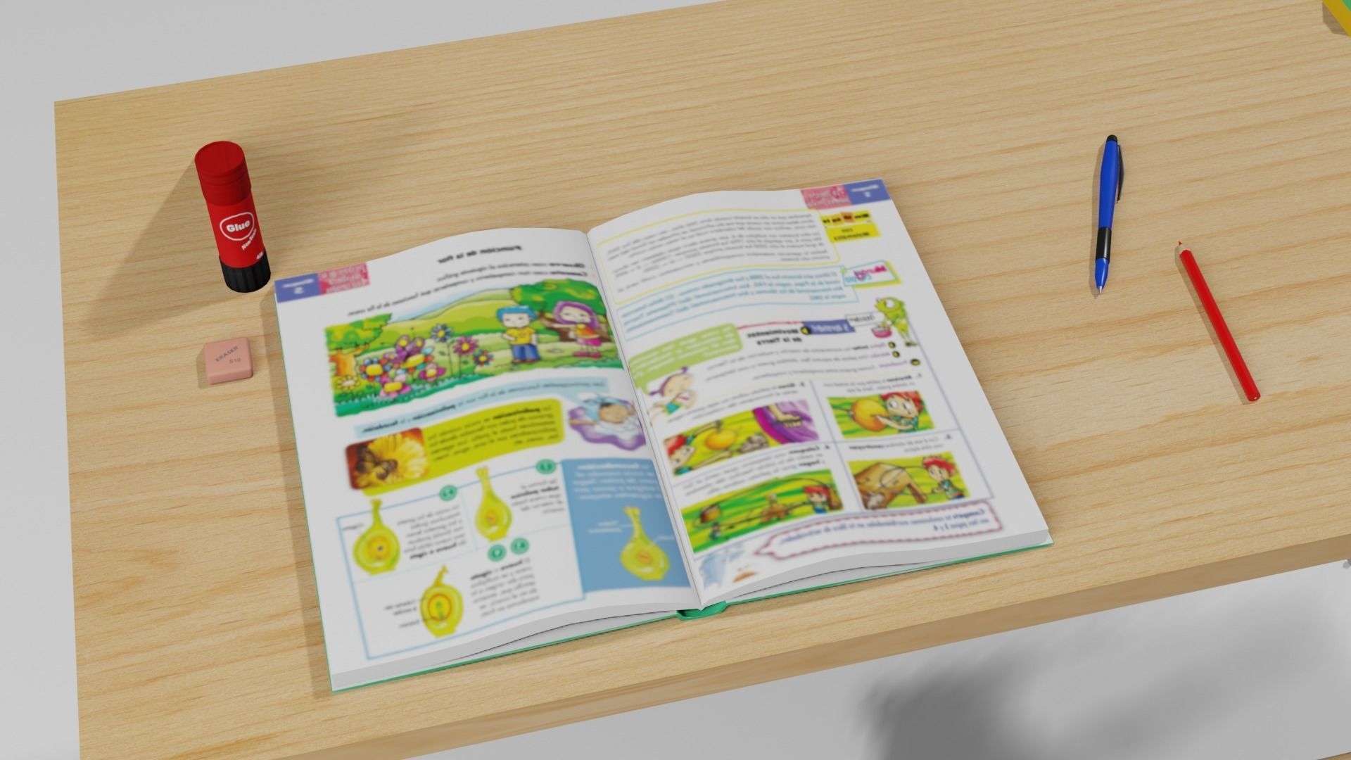 School Table 1 Lowpoly Low-poly 3D model_7