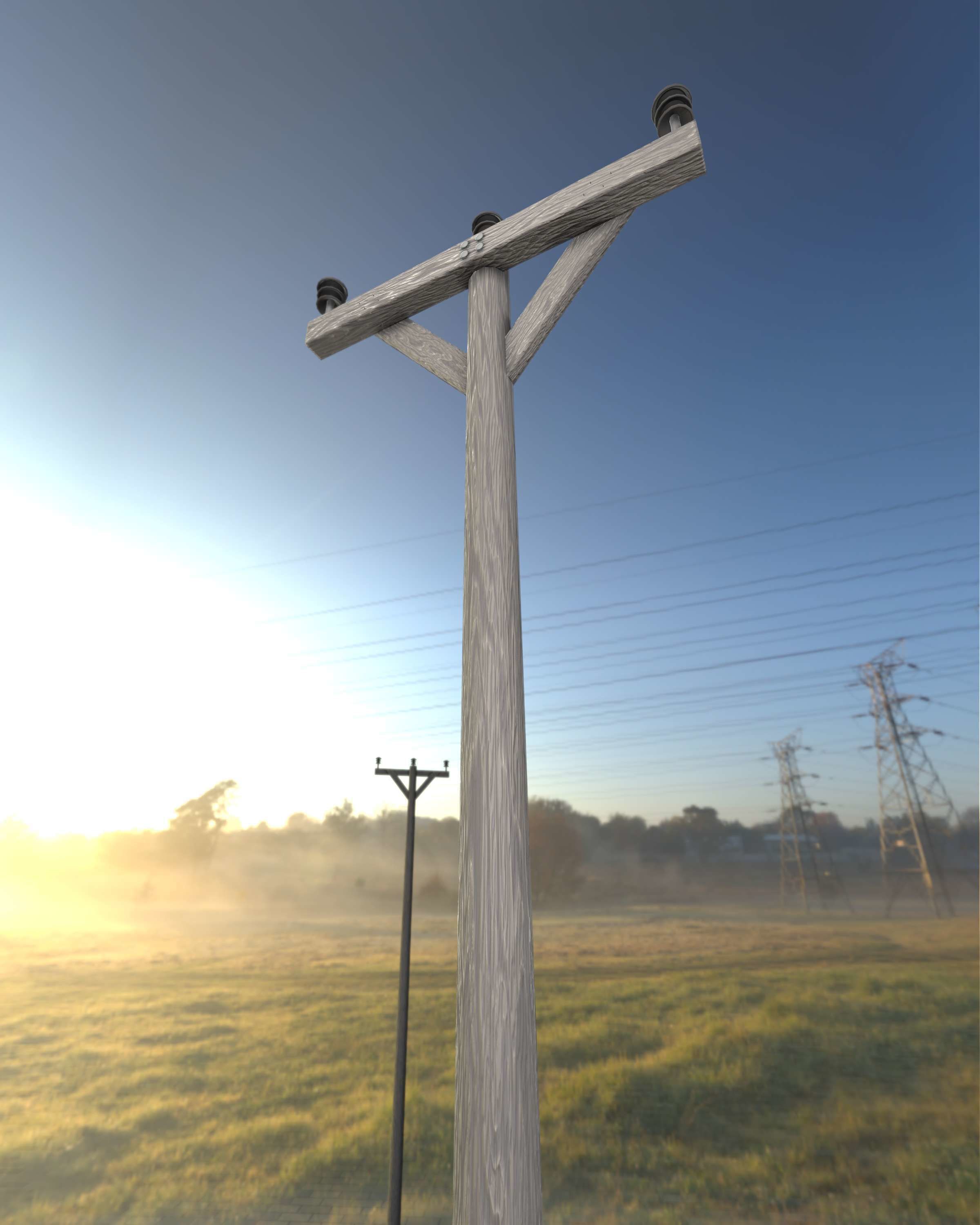 Wooden Electricity Pylon - Object 015 Low-poly 3D model_3