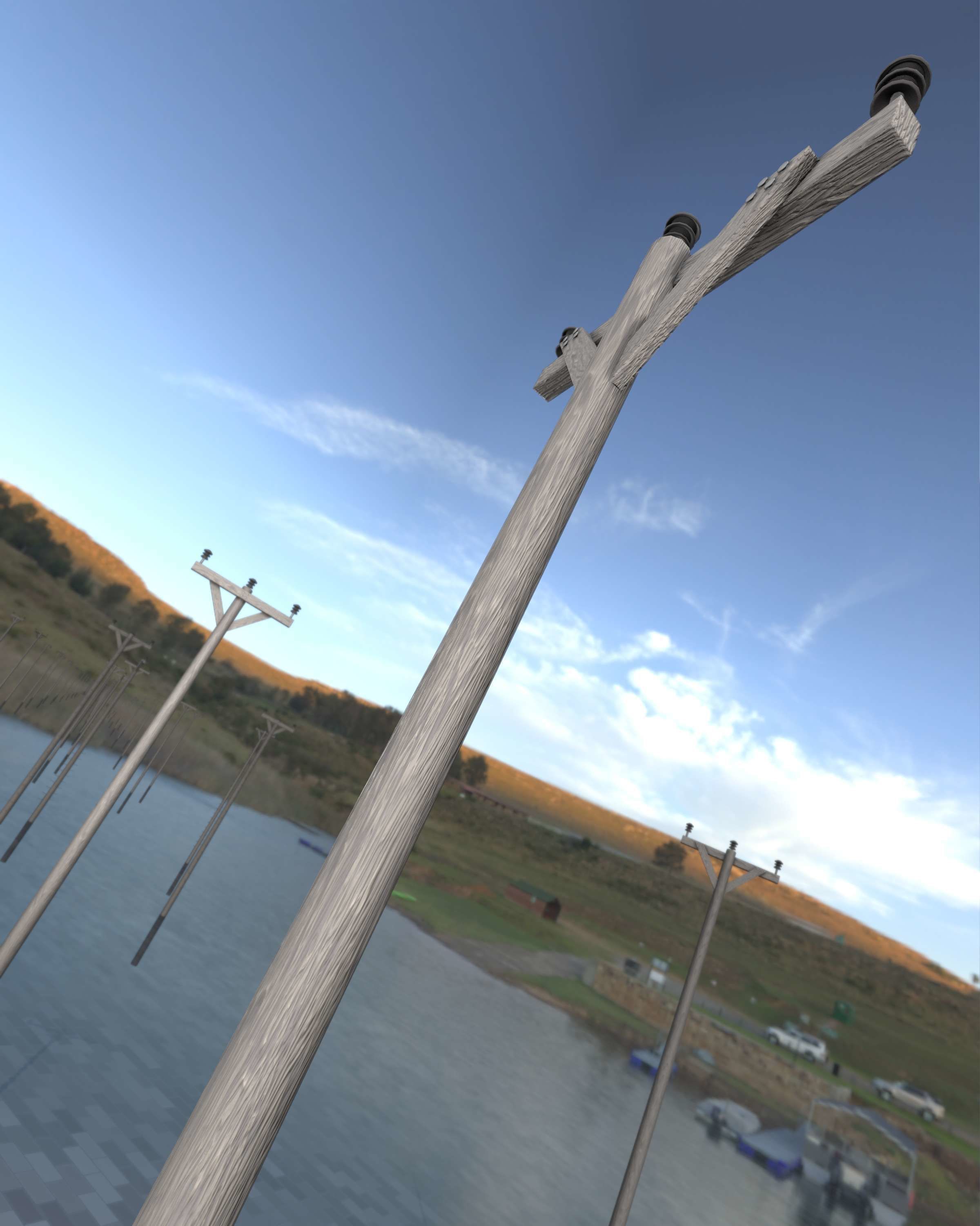 Wooden Electricity Pylon - Object 015 Low-poly 3D model_24
