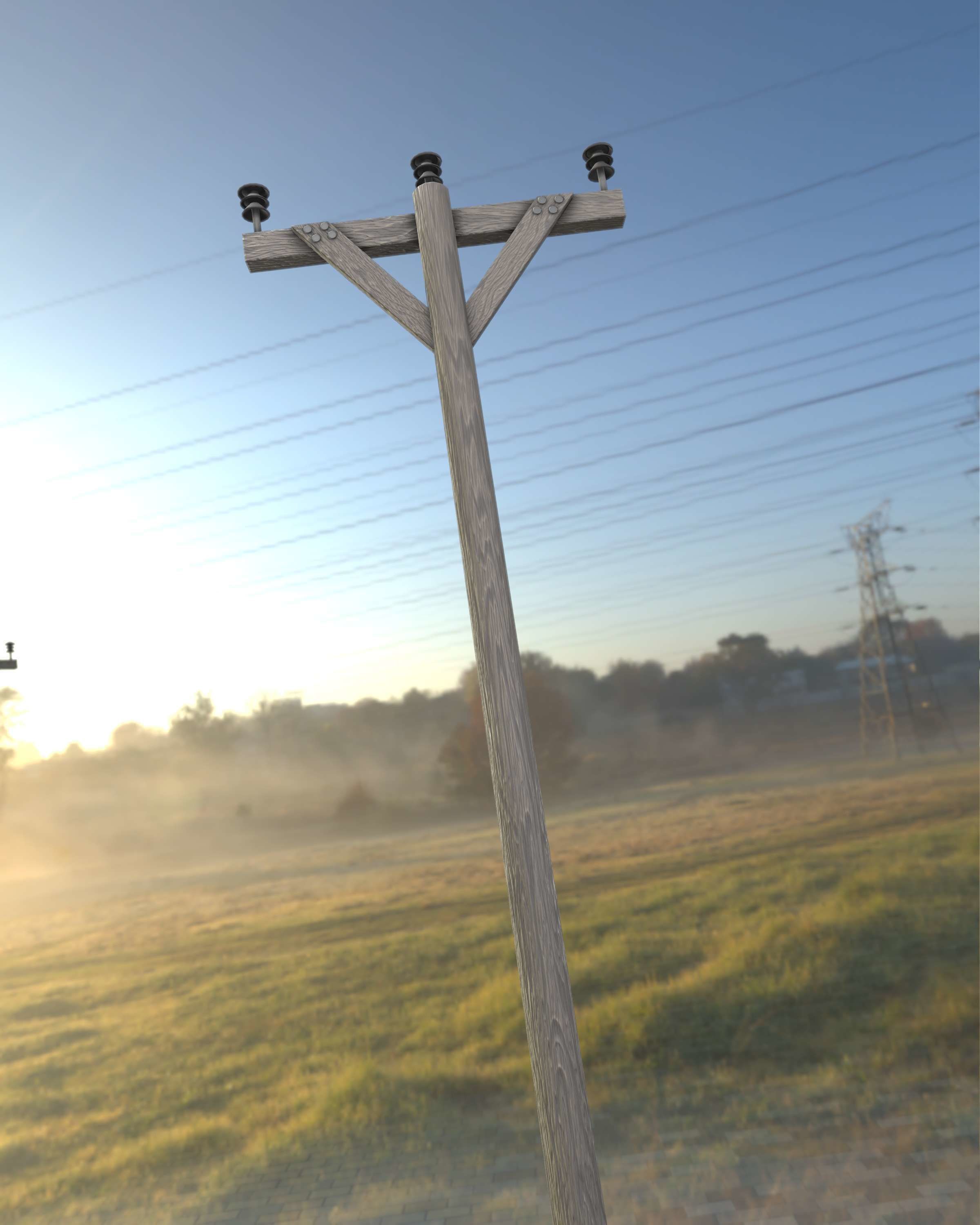 Wooden Electricity Pylon - Object 015 Low-poly 3D model_37