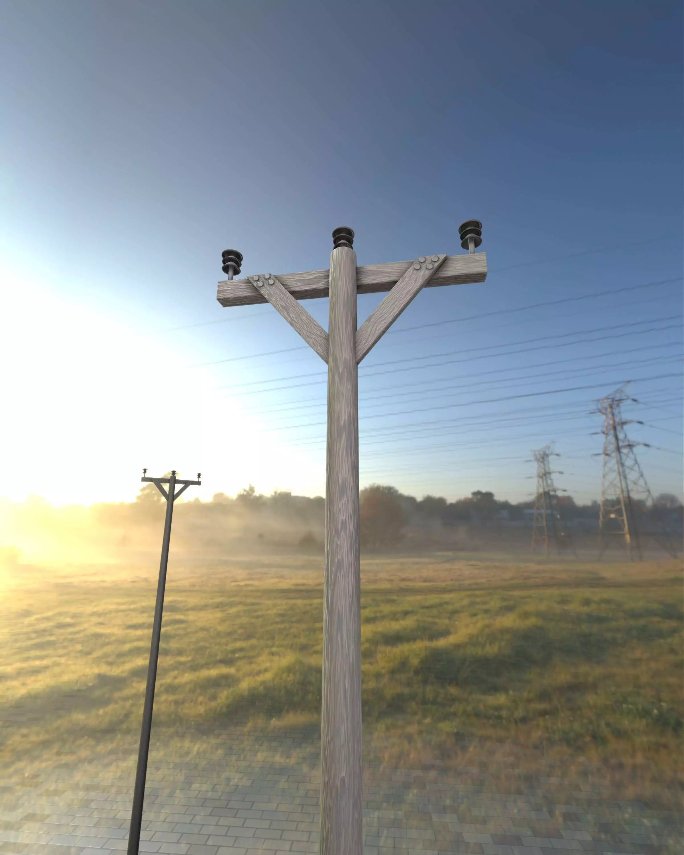 Wooden Electricity Pylon - Object 015 Low-poly 3D model_0